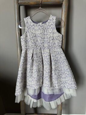 Lavender Brocade Girls' Formal Dress with Tulle Layers